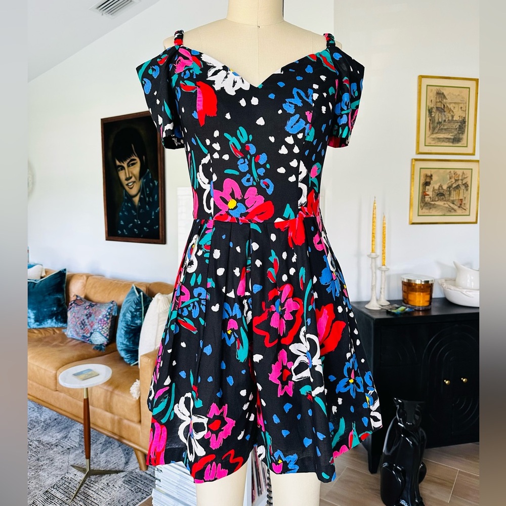 Vintage 80’s/90’s Rampage Black Floral Shorts Romper